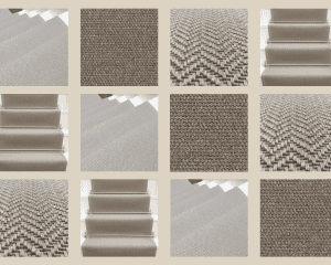 Collage de imágenes con primeros planos de alfombras fabricadas con PET reciclado